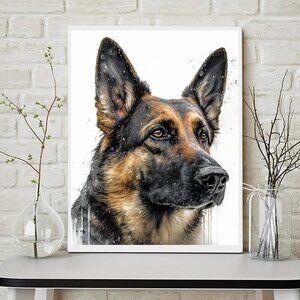German Shepard Loyal‎ Dog Portrait Watercolor Oil Painting Art Print